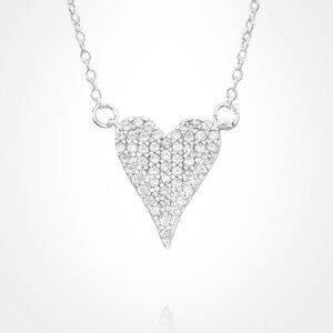 Stainless Steel CZ Stone Paved Heart Pendant Necklace